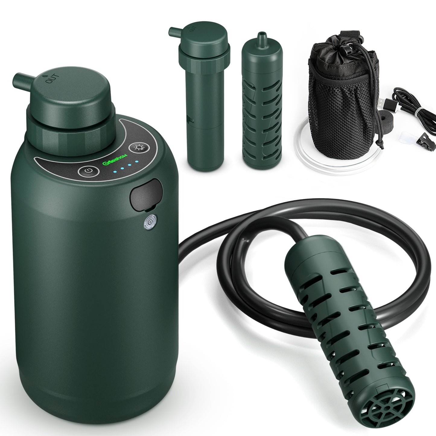 Rechargeable Portable Water Purifier GS-2801 + More one Filter SET(Pre-filter & Internal Filter) - Greeshow Direct