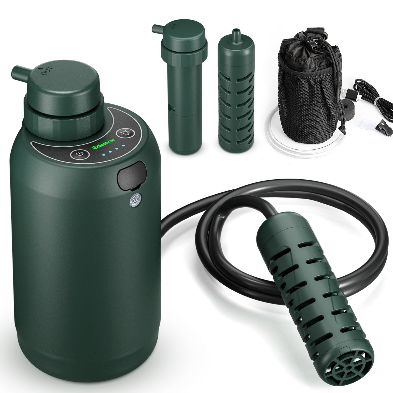 Rechargeable Portable Water Purifier GS-2801 + More one Filter SET(Pre-filter & Internal Filter) - Greeshow Direct