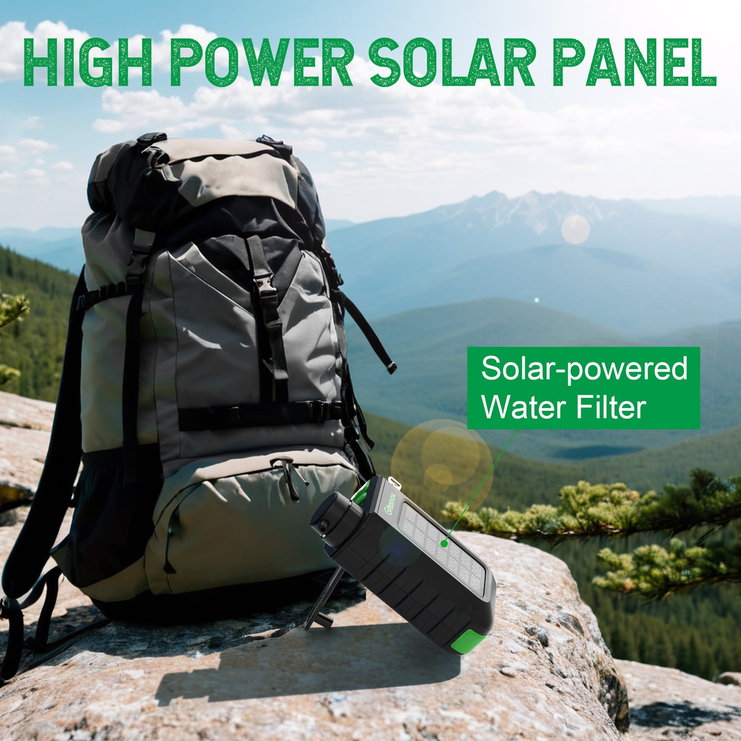 Electric Portable Water Filtering System with Solar Panel and Hand Crank GS-2811 - Greeshow Direct