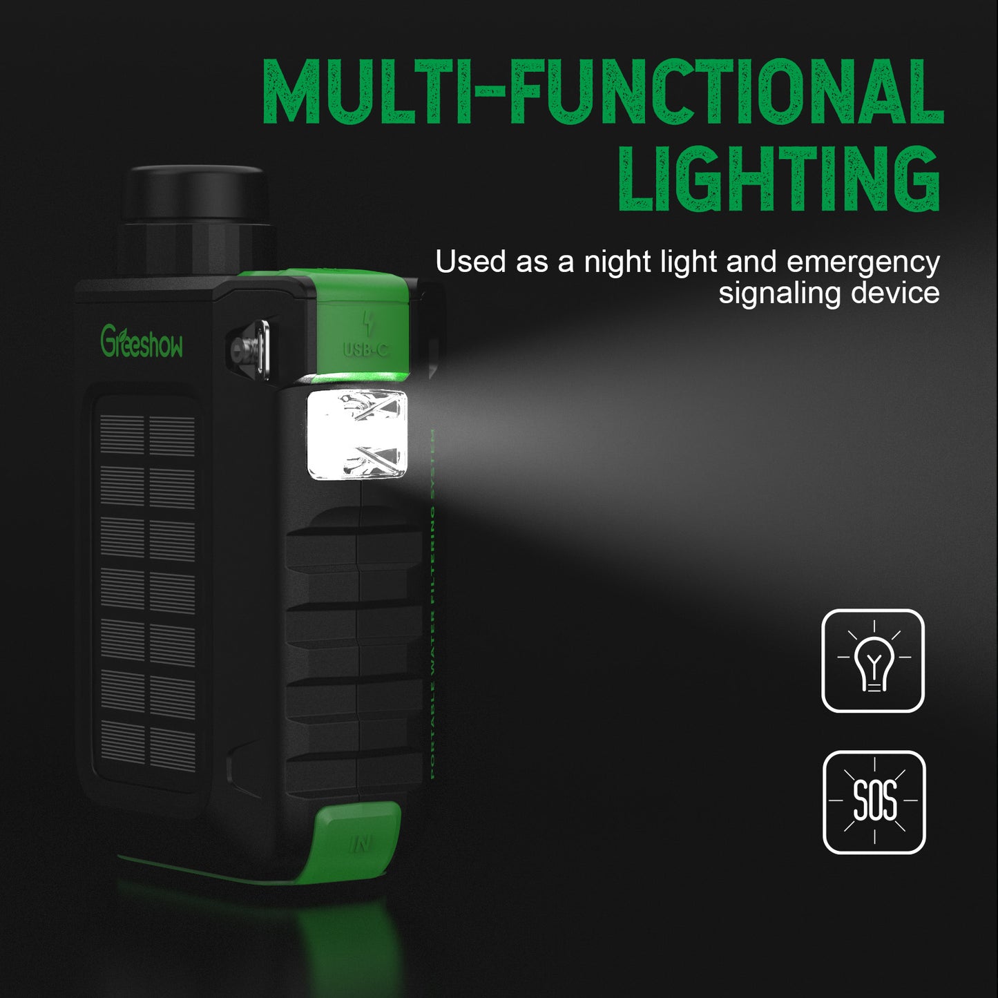 Electric Portable Water Filtering System with Solar Panel and Hand Crank GS-2811 - Greeshow Direct