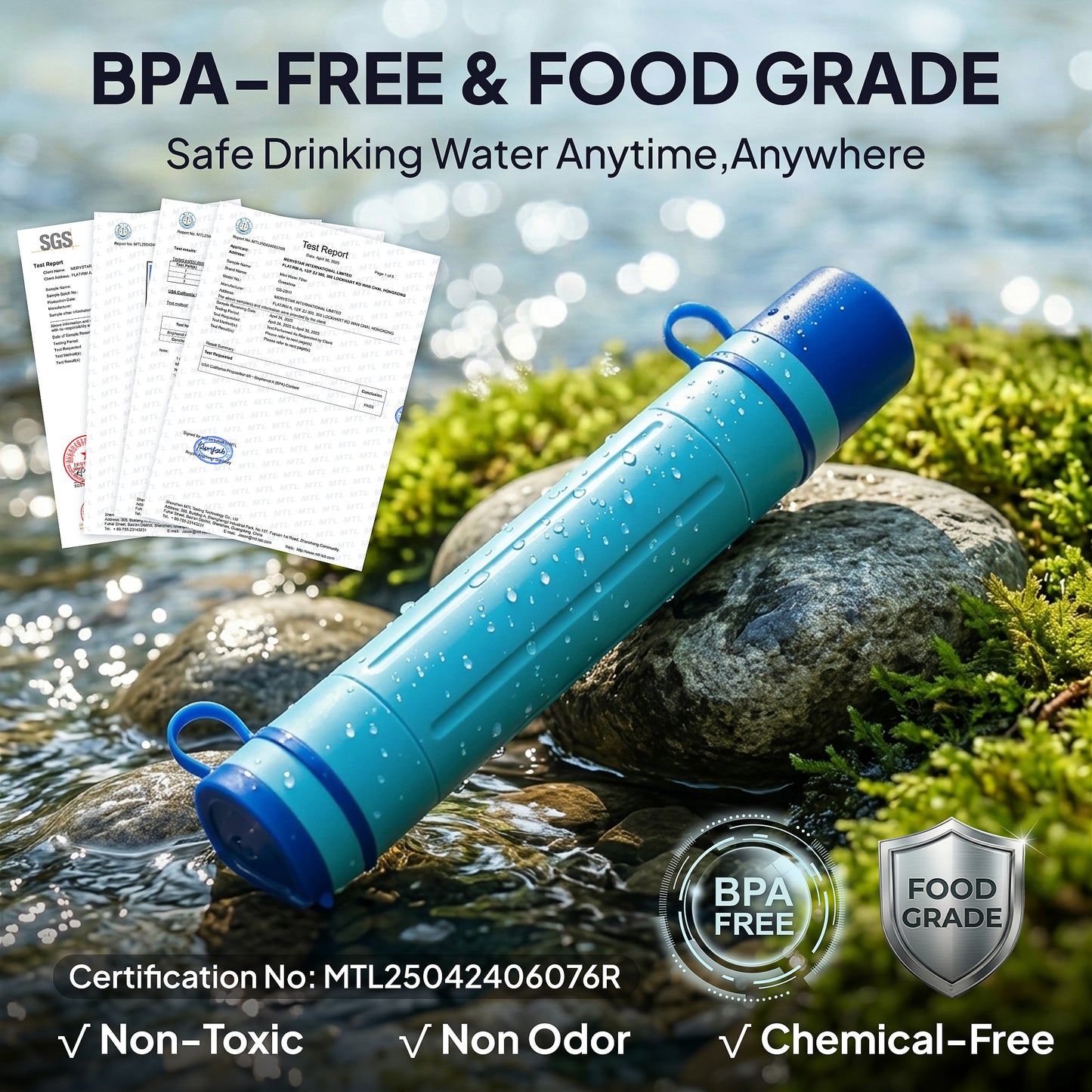 Greeshow Portable Water Filter Straw, Personal Water Filtration System with Replaceable Cartridge, 0.01 Micron Survival Water Purifier Gear for Hiking, Camping, Travel & Emergency Prep, 1 Pack - Greeshow Direct